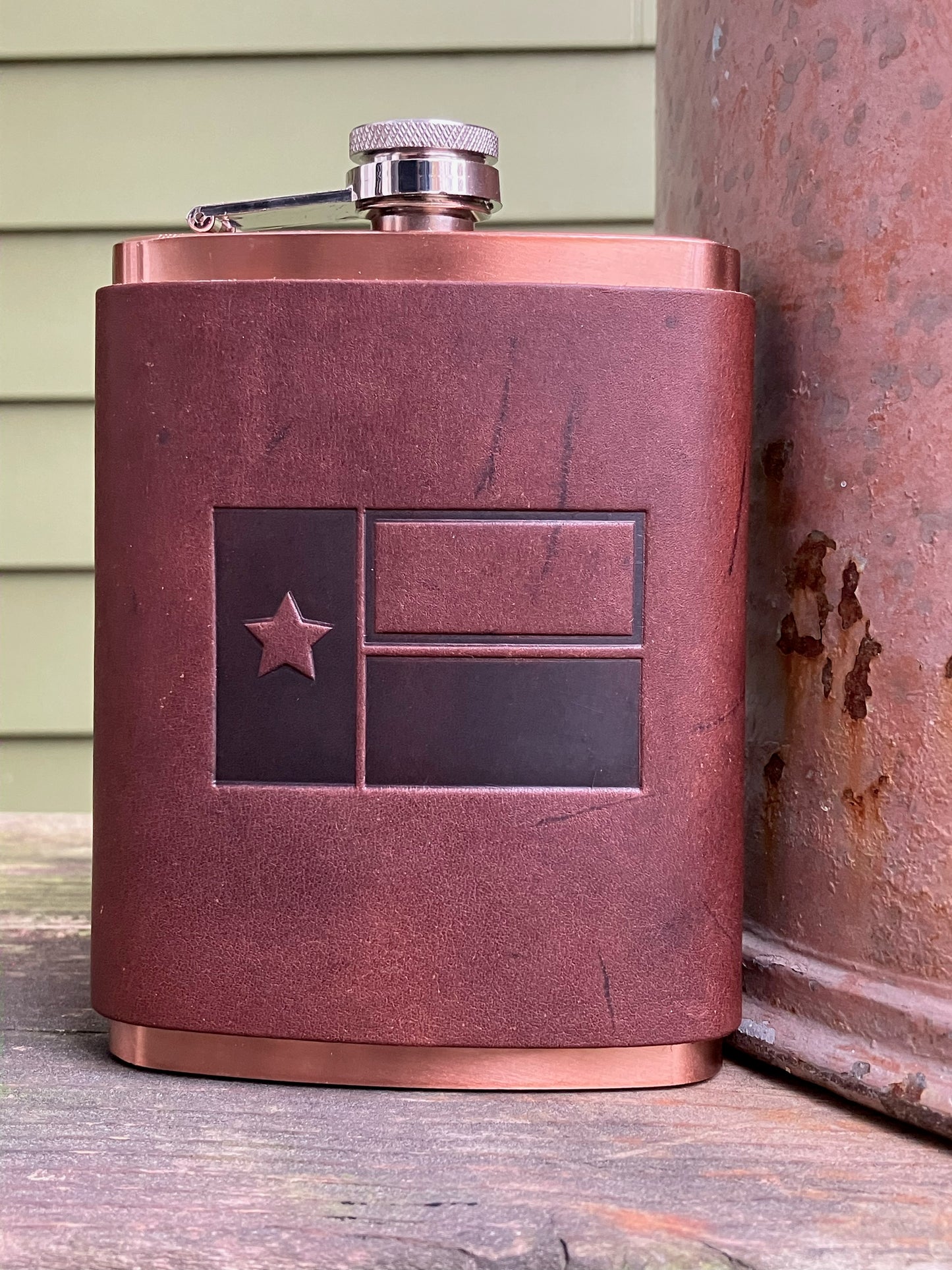 Leather Flask - Texas Flag