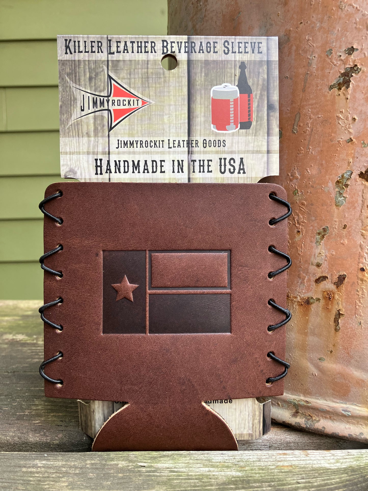 Leather Koozie - Texas Flag